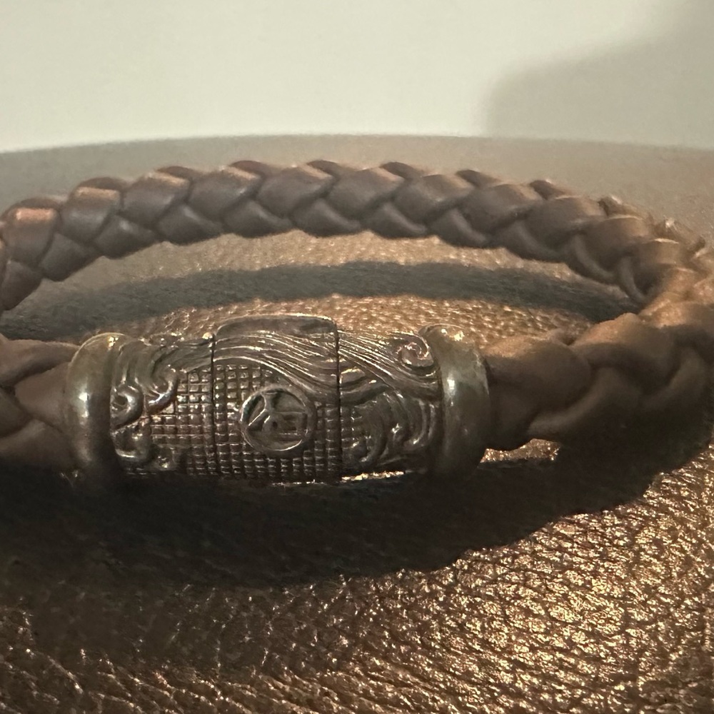 David Yurman Dark Brown Braided Leather Bracelet with Metal Clasp